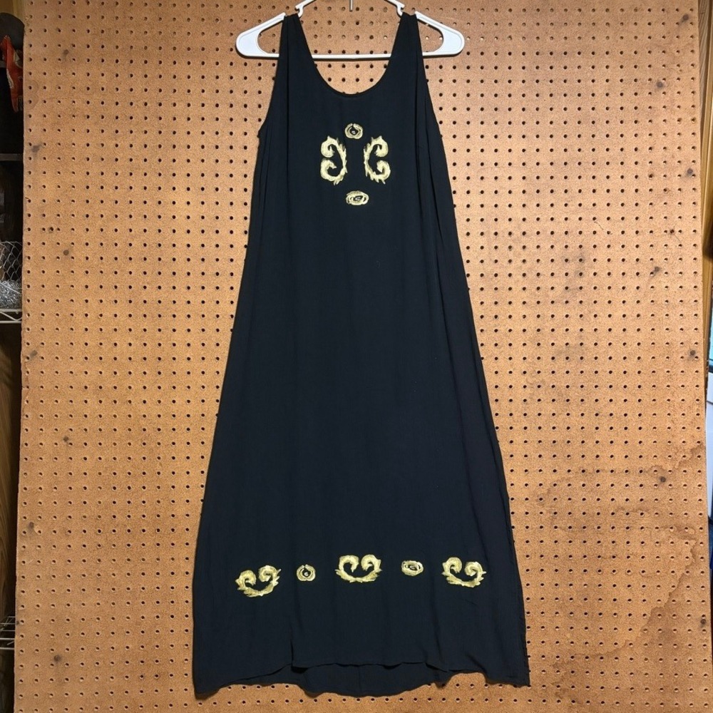 VTG‎ Black Maxi Dress K Studio 16 Sleeveless Boho Art to Wear Witchy Boho Goth